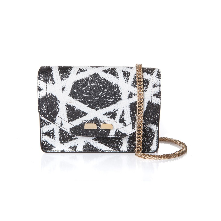 Women Bene Handbags | Limited Edition Samuel In Black Leather With White Paint