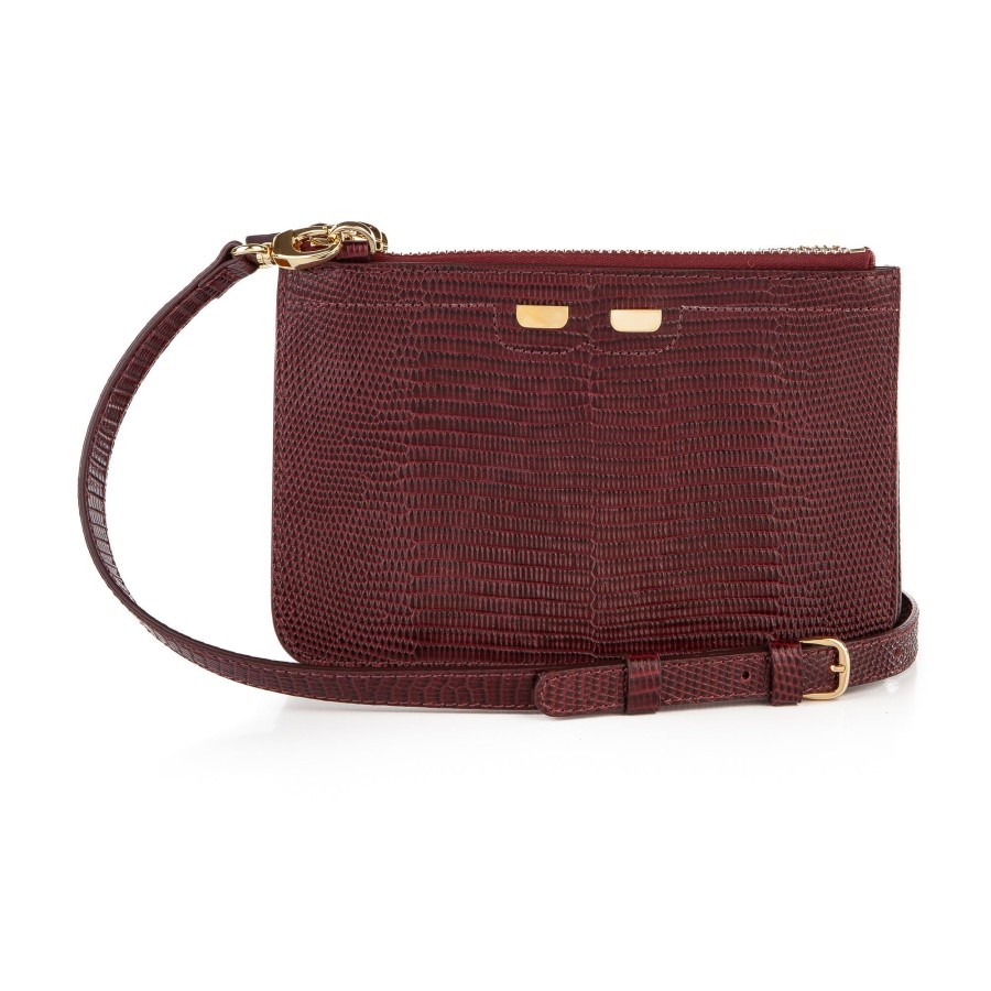 Women Bene Handbags | Peyton Double Zip In Bordeaux Lizard