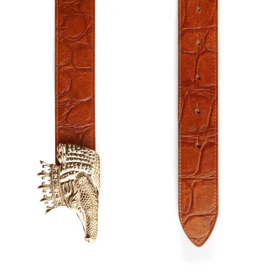 Women Bene Handbags | Bene X Alexa Pulitzer King Gator Leather Belt In Buffalo Croc