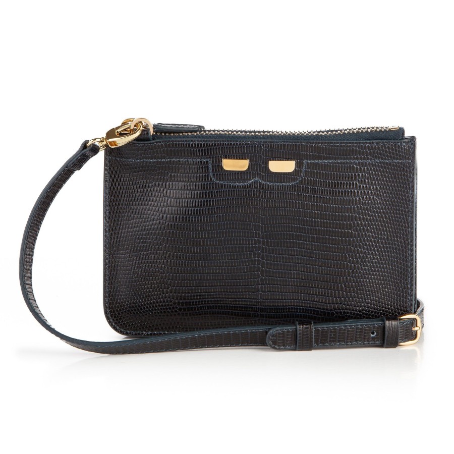 Women Bene Handbags | Peyton Double Zip In Navy Lizard