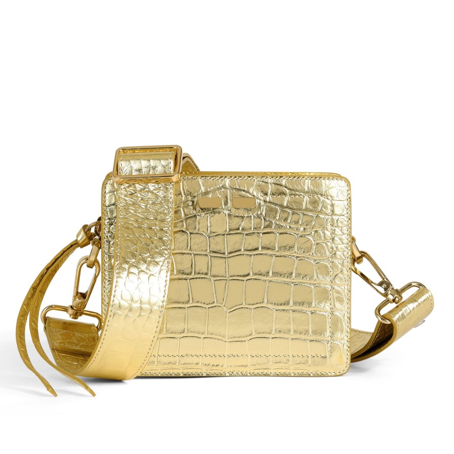 Women Bene Handbags | Fairfax In Metallic Gold Croc