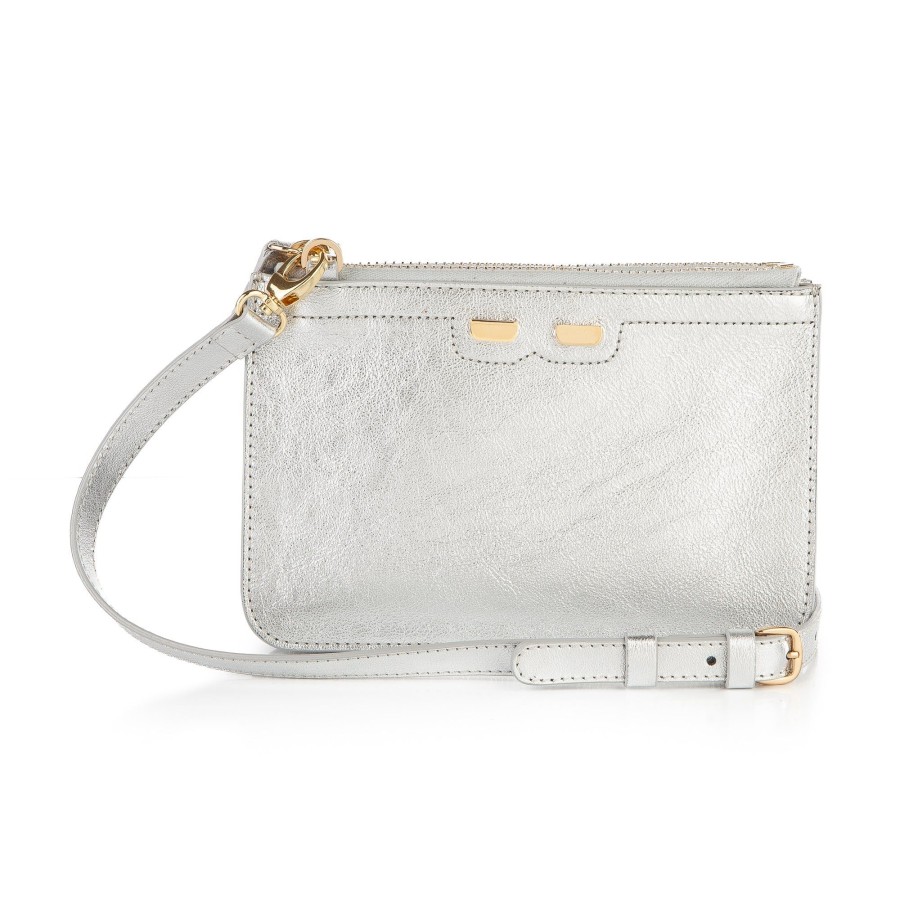 Women Bene Handbags | Peyton Double Zip In Silver