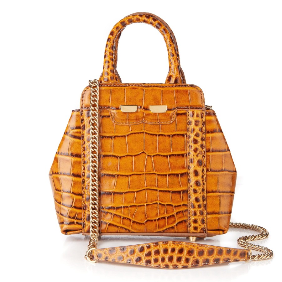 Women Bene Handbags | Mini Nott In Caramello Croc