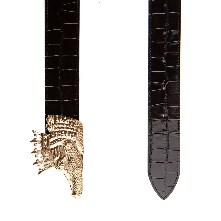 Women Bene Handbags | Bene X Alexa Pulitzer King Gator Leather Belt In Black Croc