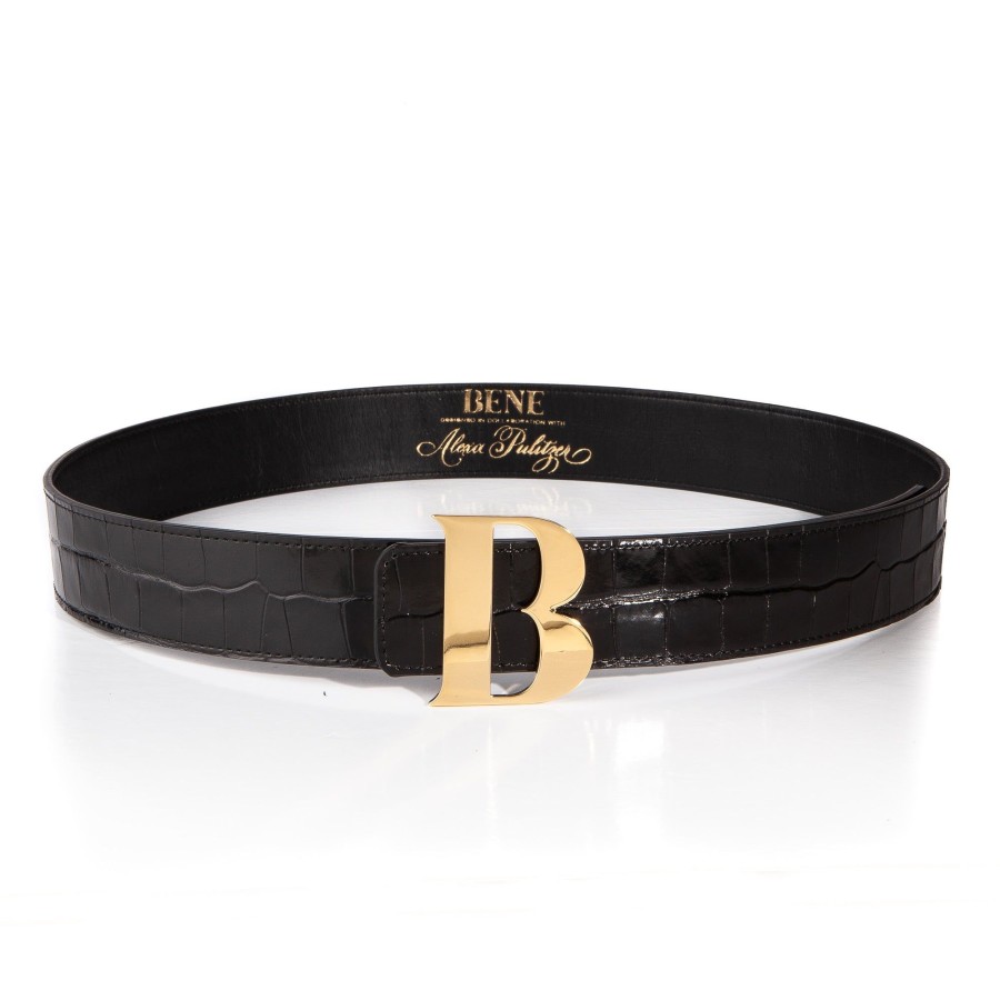 Women Bene Handbags | Bene B Leather Belt In Black Croc