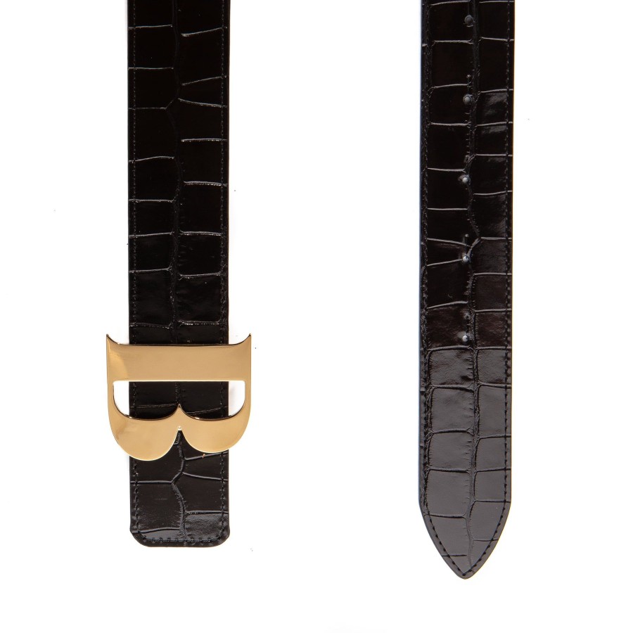 Women Bene Handbags | Bene B Leather Belt In Black Croc