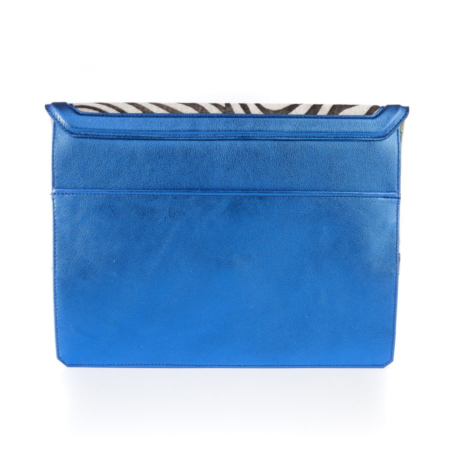 Women Bene Handbags | Caffery In Metallic Royal Blue And Zebra Calf Hair