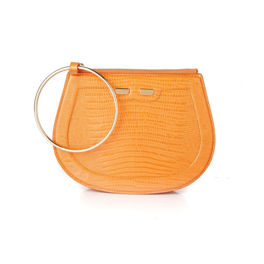 Women Bene Handbags | Ellie Bangle In Orange Lizard