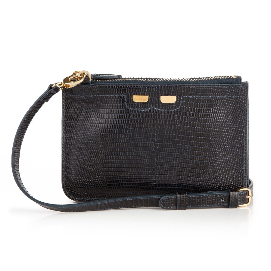 Women Bene Handbags | Peyton Double Zip In Navy Lizard