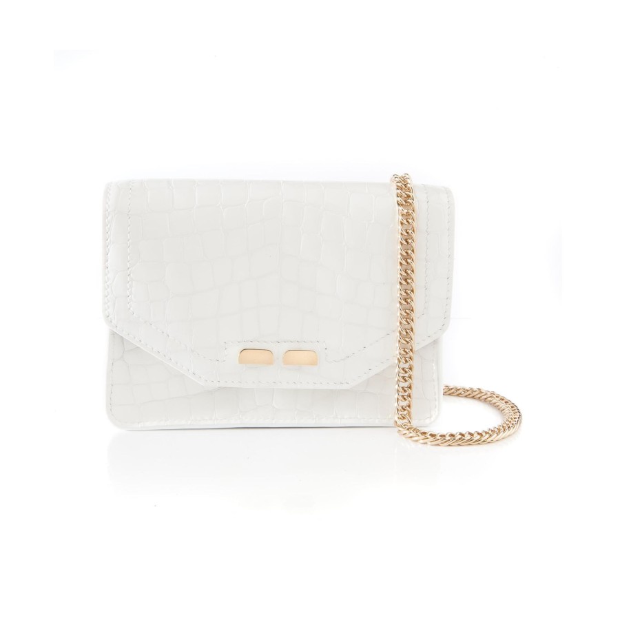 Women Bene Handbags | Samuel In White Croc Patent Leather