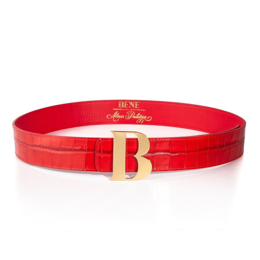 Women Bene Handbags | Bene B Leather Belt In Red Croc