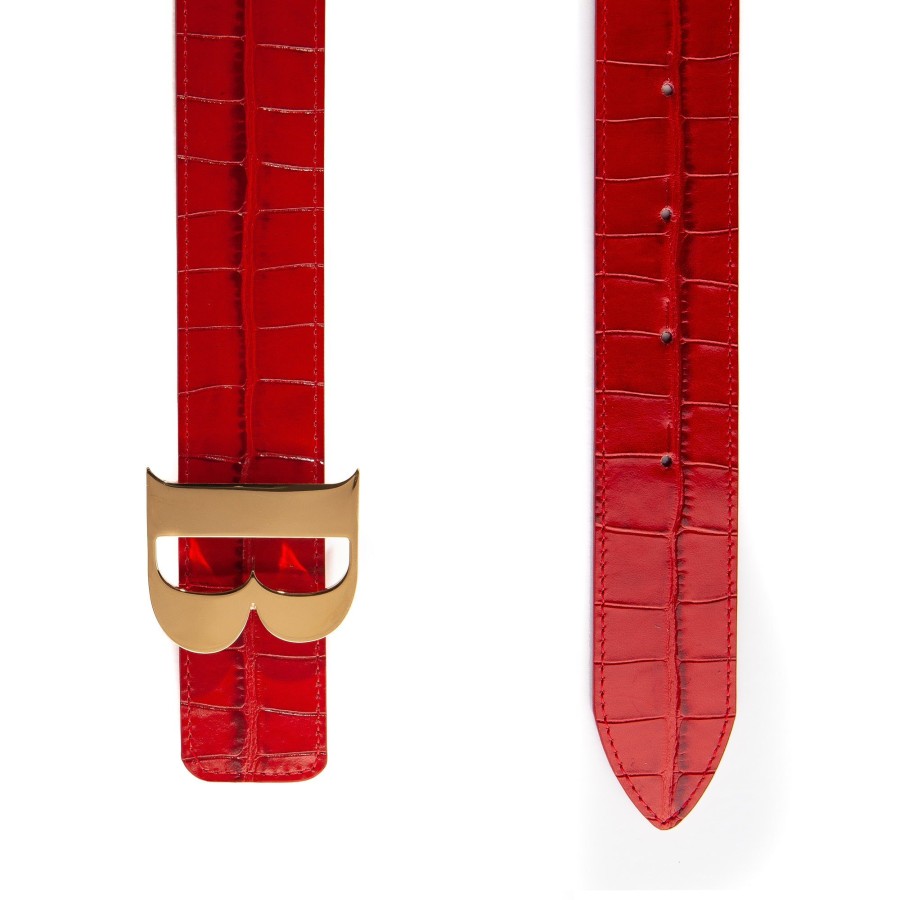 Women Bene Handbags | Bene B Leather Belt In Red Croc