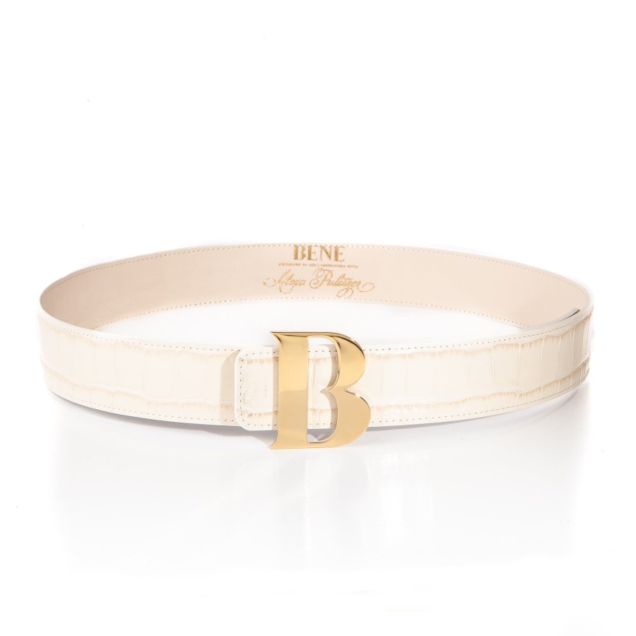 Women Bene Handbags | Bene B Leather Belt In Latte Croc