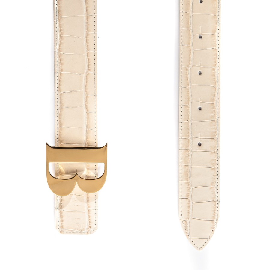 Women Bene Handbags | Bene B Leather Belt In Latte Croc