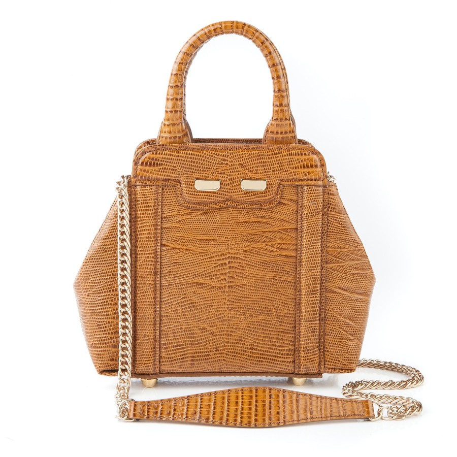 Women Bene Handbags | Mini Nott In Caramello Lizard